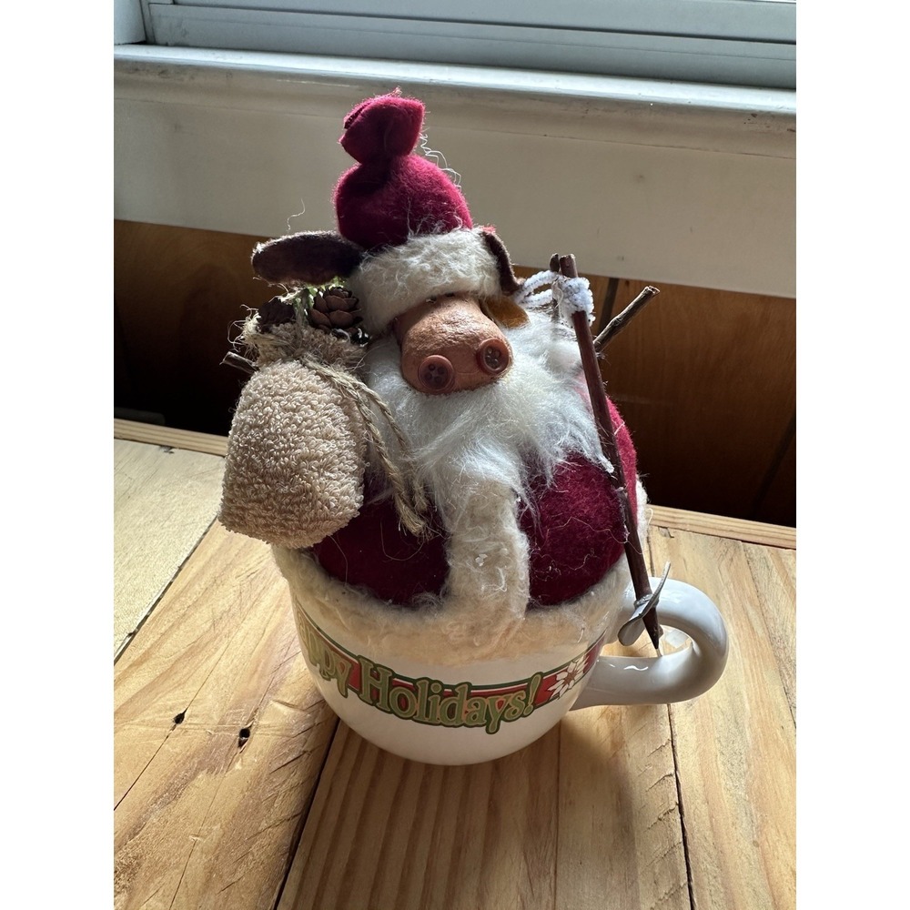 NWT Vintage‎ Stuffed Christmas Santa Moose Plush In Oversized Mug / Cup 1998